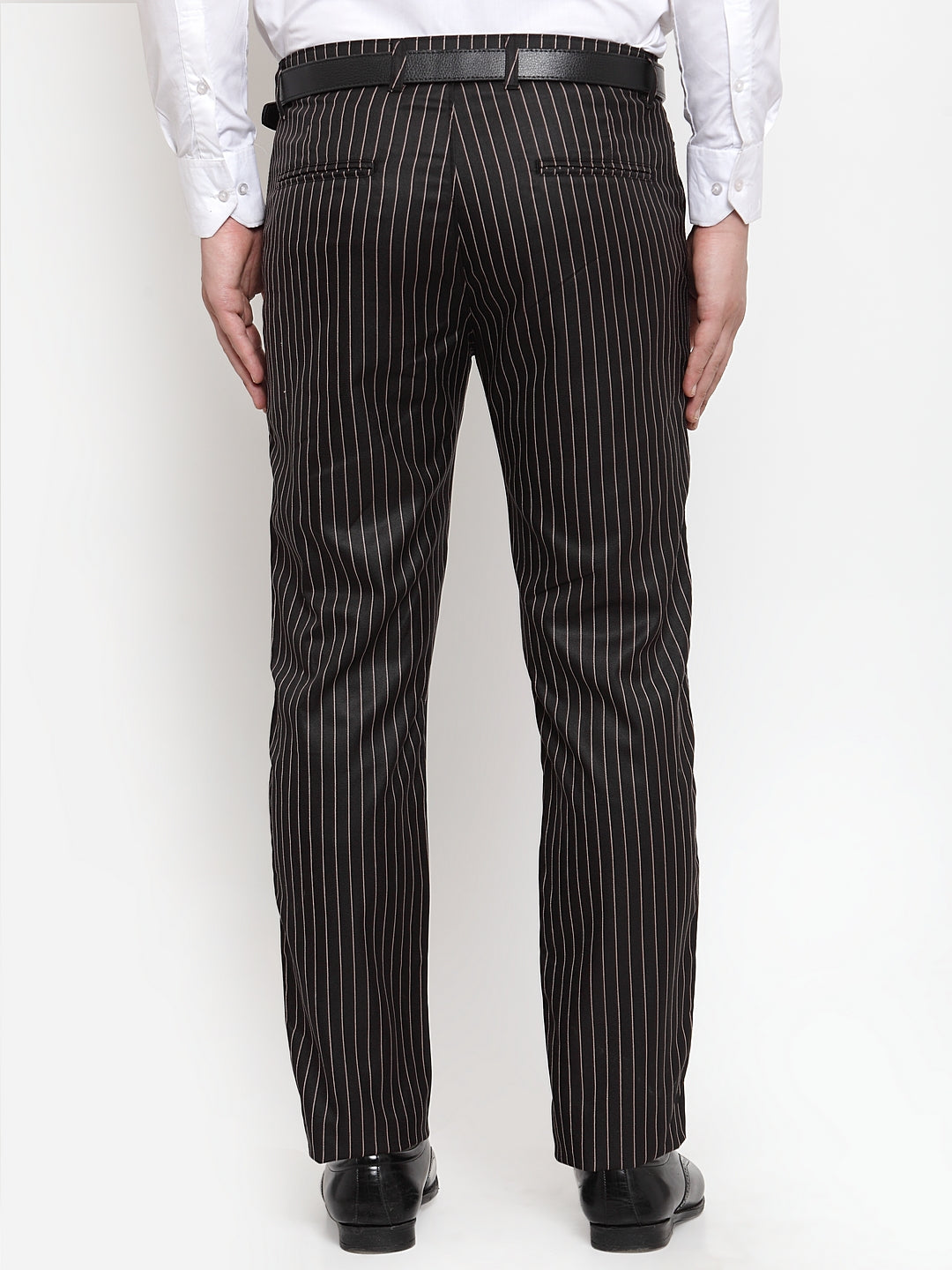 Jainish Men's Black Cotton Striped Formal Trousers ( FGP 255Black ) | Grocsy