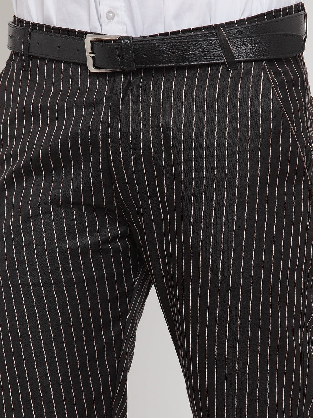 Jainish Men's Black Cotton Striped Formal Trousers ( FGP 255Black ) | Grocsy