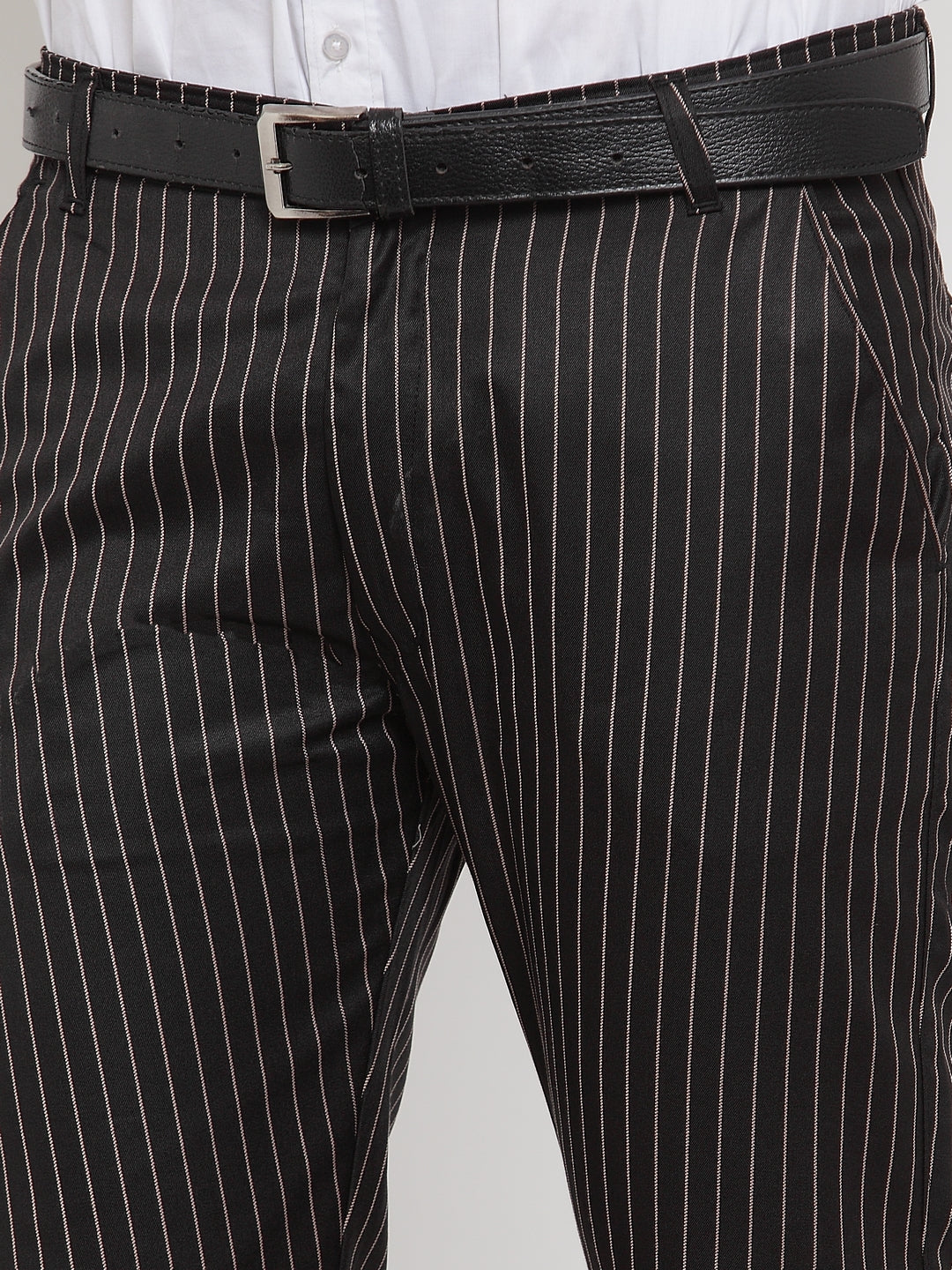 Jainish Men's Black Cotton Striped Formal Trousers ( FGP 255Black ) | Grocsy