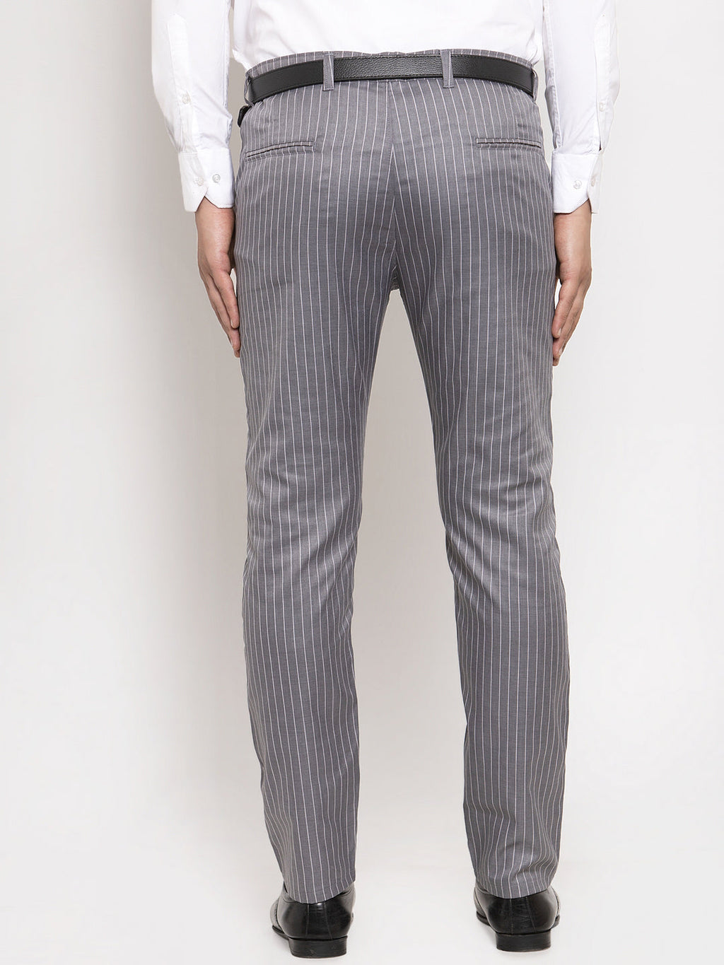Jainish Men's Grey Cotton Striped Formal Trousers ( FGP 255Grey ) | Grocsy