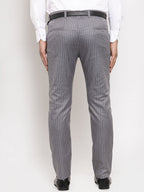 Jainish Men's Grey Cotton Striped Formal Trousers ( FGP 255Grey ) | Grocsy