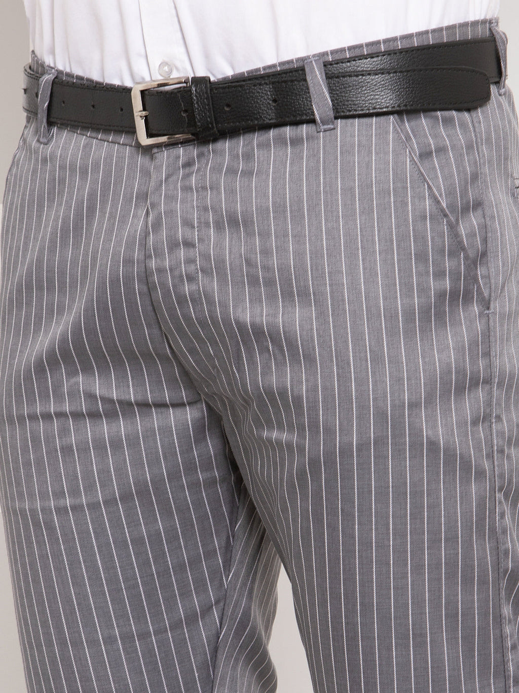 Jainish Men's Grey Cotton Striped Formal Trousers ( FGP 255Grey ) | Grocsy
