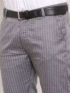 Jainish Men's Grey Cotton Striped Formal Trousers ( FGP 255Grey ) | Grocsy