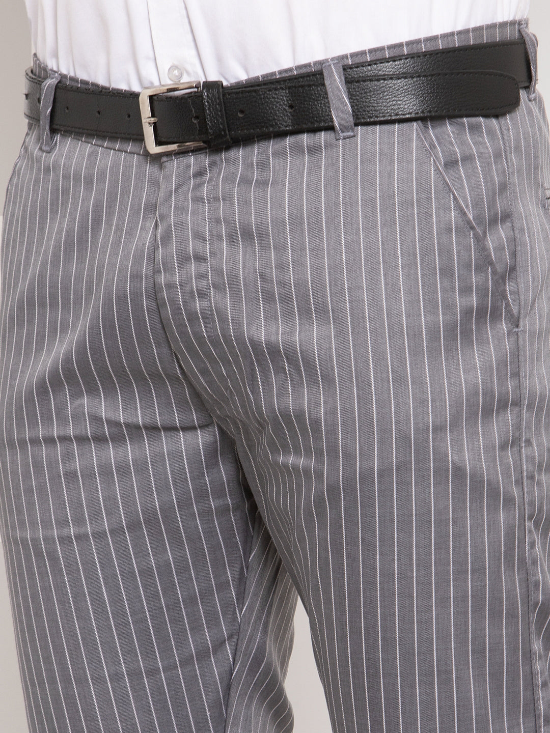 Jainish Men's Grey Cotton Striped Formal Trousers ( FGP 255Grey ) | Grocsy