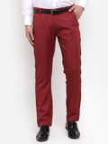 Jainish Men's Red Cotton Striped Formal Trousers ( FGP 255Maroon ) | Grocsy
