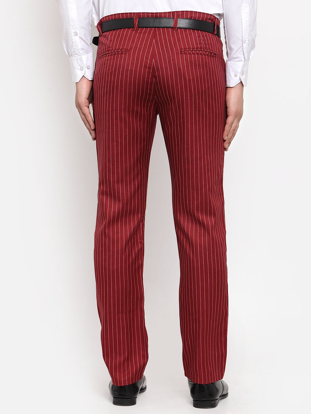 Jainish Men's Red Cotton Striped Formal Trousers ( FGP 255Maroon ) | Grocsy