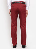 Jainish Men's Red Cotton Striped Formal Trousers ( FGP 255Maroon ) | Grocsy