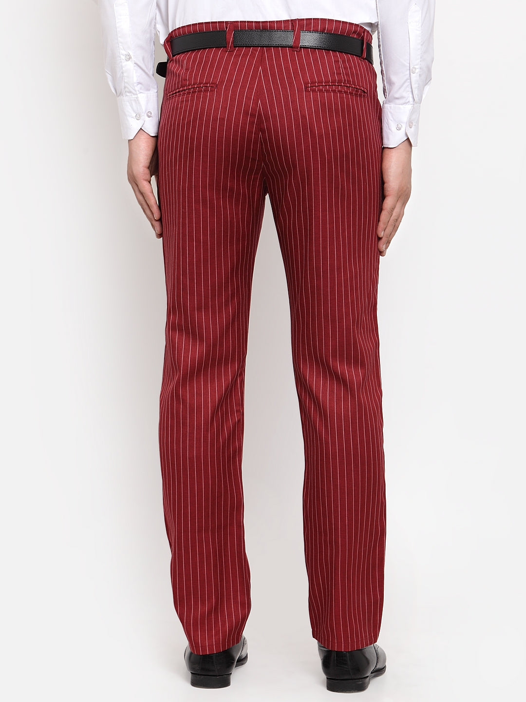 Jainish Men's Red Cotton Striped Formal Trousers ( FGP 255Maroon ) | Grocsy