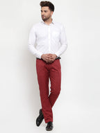Jainish Men's Red Cotton Striped Formal Trousers ( FGP 255Maroon ) | Grocsy
