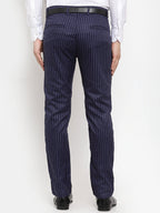 Jainish Men's Blue Cotton Striped Formal Trousers ( FGP 255Navy-Blue ) | Grocsy
