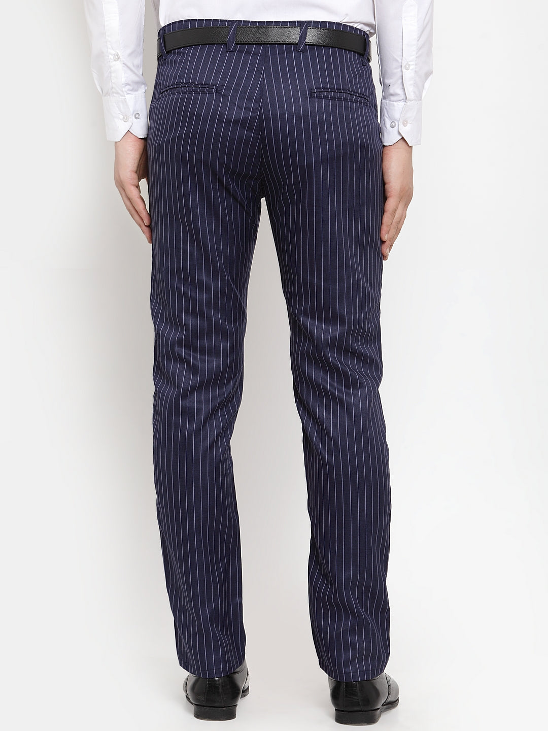 Jainish Men's Blue Cotton Striped Formal Trousers ( FGP 255Navy-Blue ) | Grocsy
