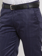 Jainish Men's Blue Cotton Striped Formal Trousers ( FGP 255Navy-Blue ) | Grocsy