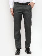 Jainish Men's Green Cotton Striped Formal Trousers ( FGP 255Olive ) | Grocsy