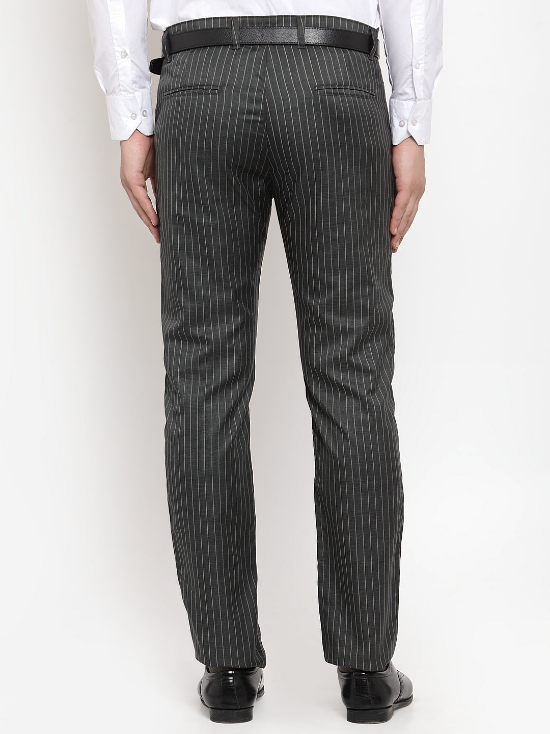 Jainish Men's Green Cotton Striped Formal Trousers ( FGP 255Olive ) | Grocsy