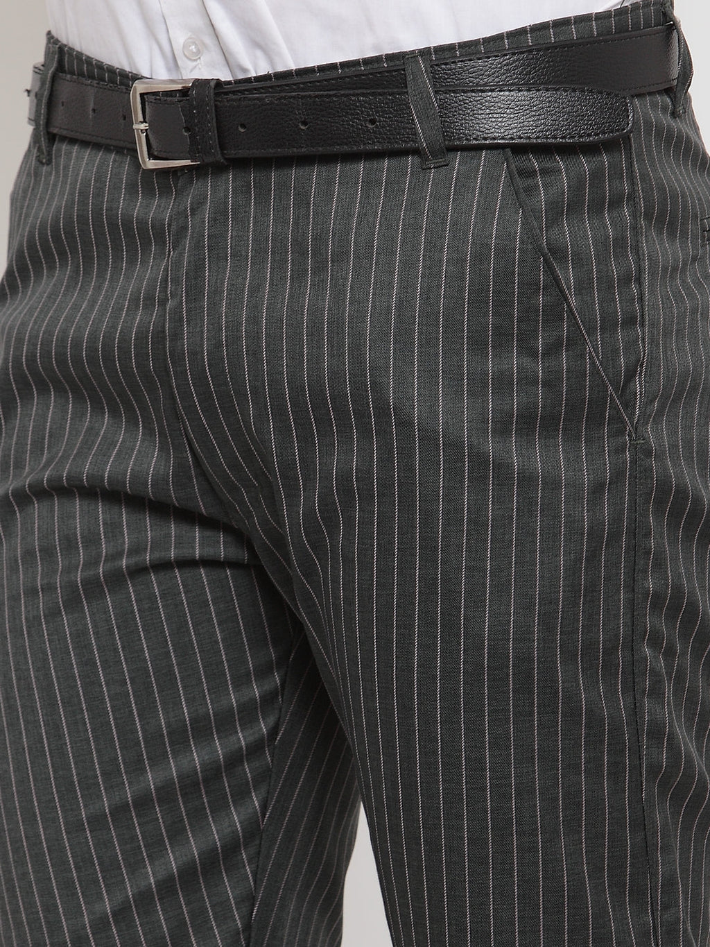 Jainish Men's Green Cotton Striped Formal Trousers ( FGP 255Olive ) | Grocsy