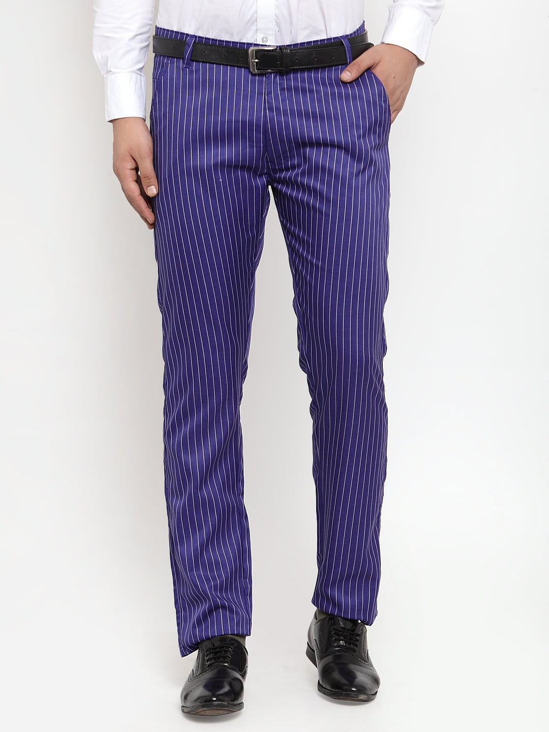 Jainish Men's Blue Cotton Striped Formal Trousers ( FGP 255Royal-Blue ) | Grocsy