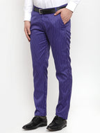 Jainish Men's Blue Cotton Striped Formal Trousers ( FGP 255Royal-Blue ) | Grocsy