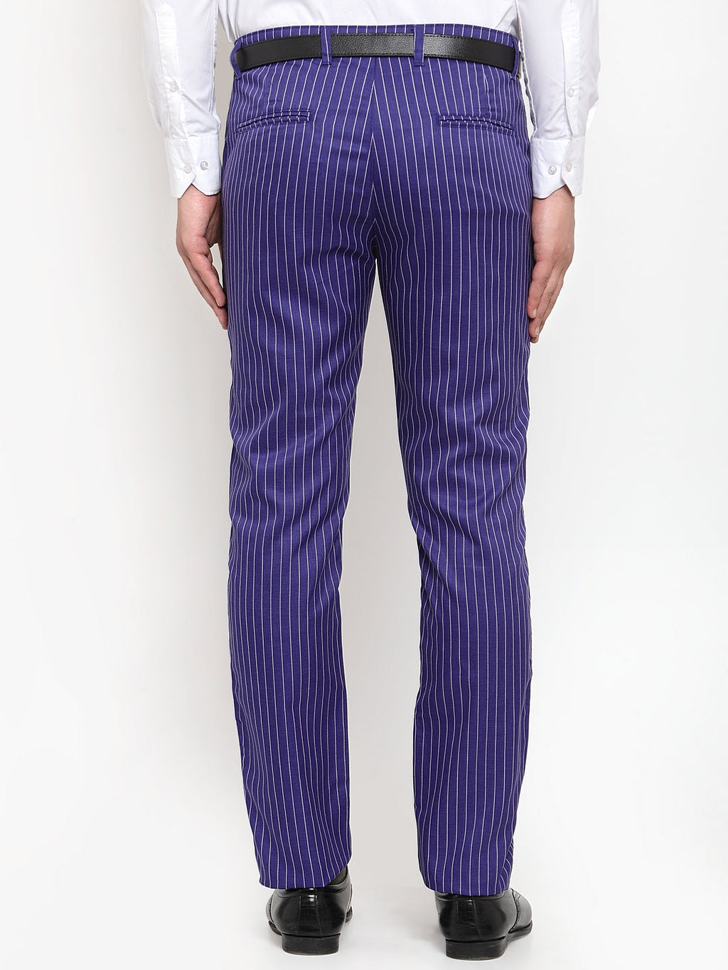 Jainish Men's Blue Cotton Striped Formal Trousers ( FGP 255Royal-Blue ) | Grocsy