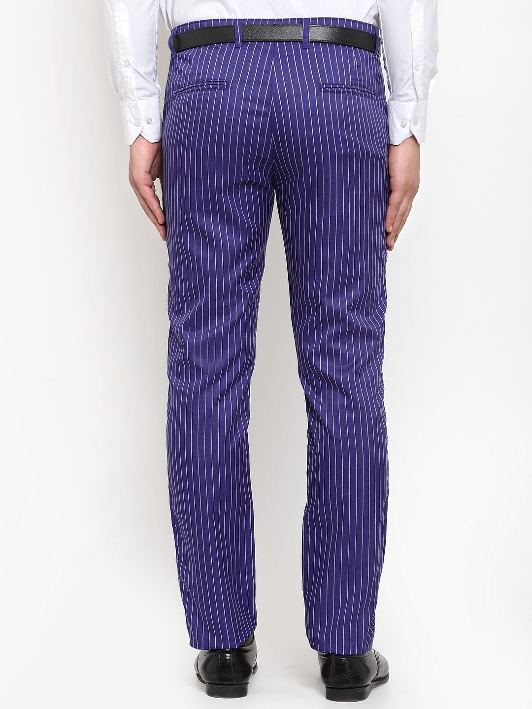 Jainish Men's Blue Cotton Striped Formal Trousers ( FGP 255Royal-Blue ) | Grocsy