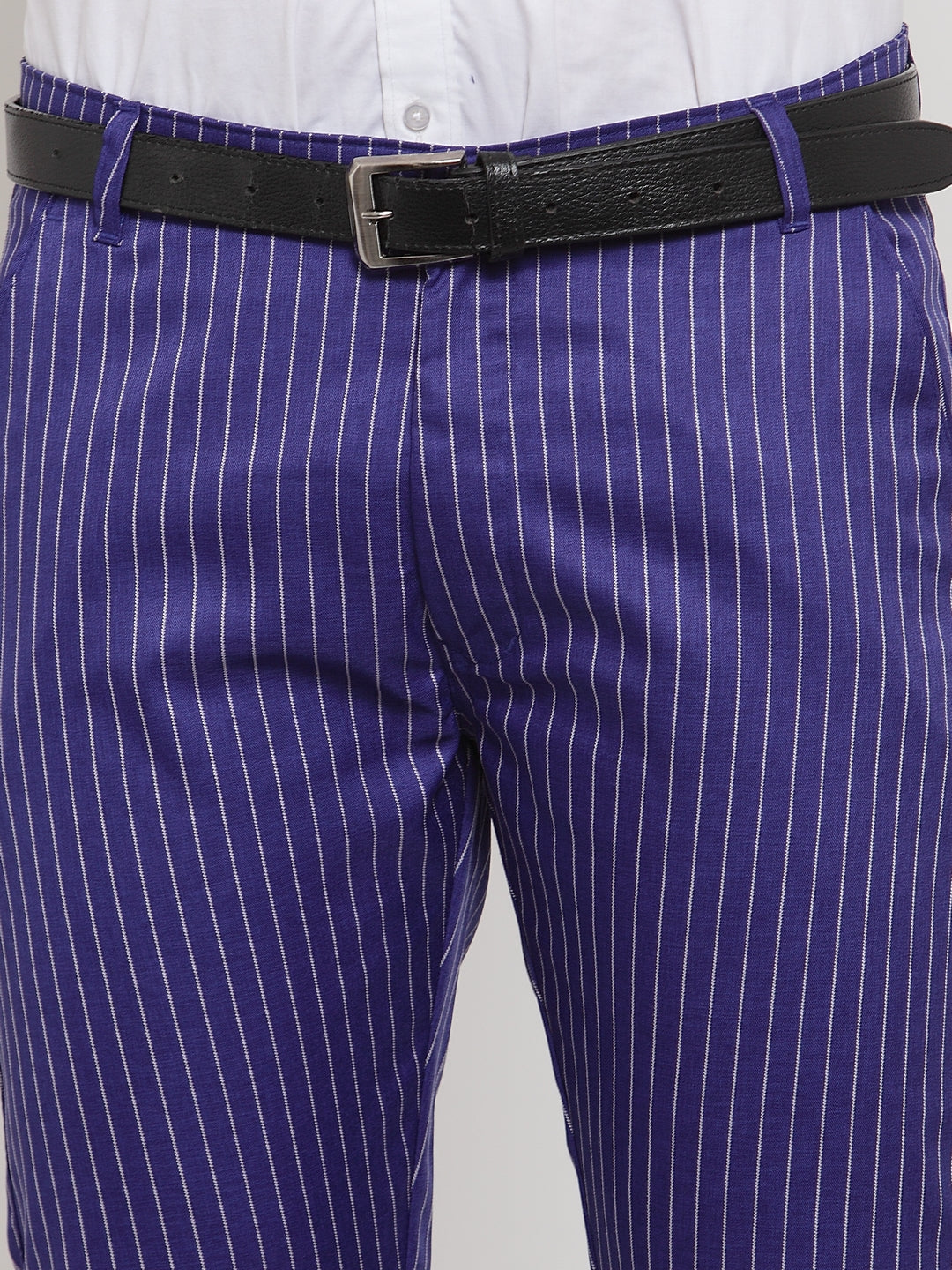 Jainish Men's Blue Cotton Striped Formal Trousers ( FGP 255Royal-Blue ) | Grocsy