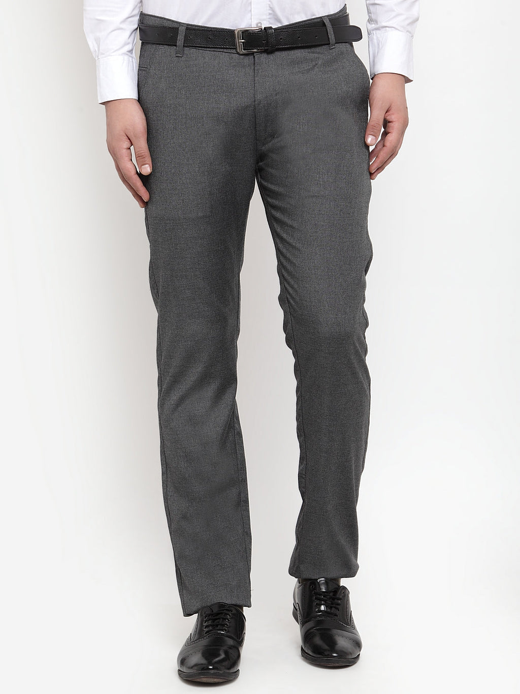 Jainish Men's Black Cotton Solid Formal Trousers ( FGP 256Charcoal ) | Grocsy