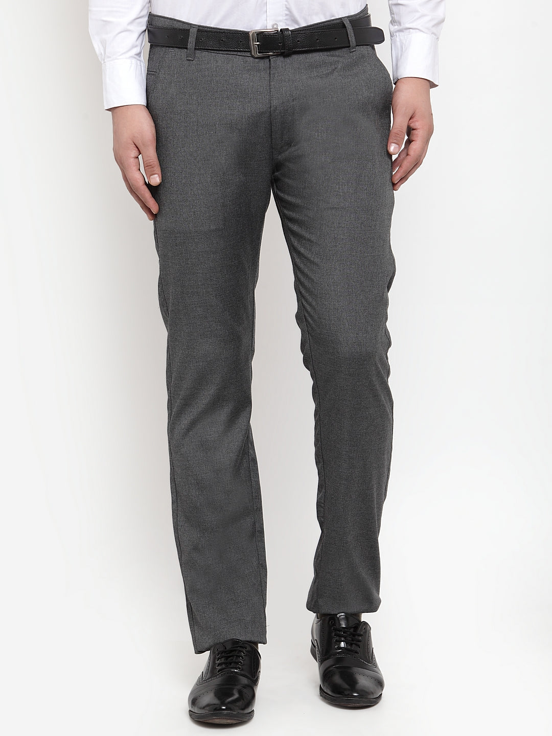 Jainish Men's Black Cotton Solid Formal Trousers ( FGP 256Charcoal ) | Grocsy