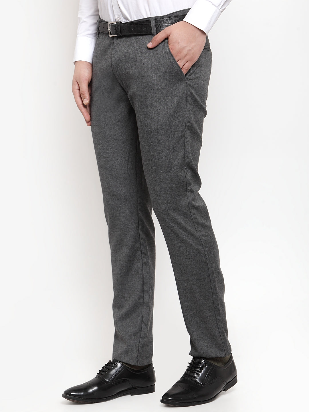 Jainish Men's Black Cotton Solid Formal Trousers ( FGP 256Charcoal ) | Grocsy