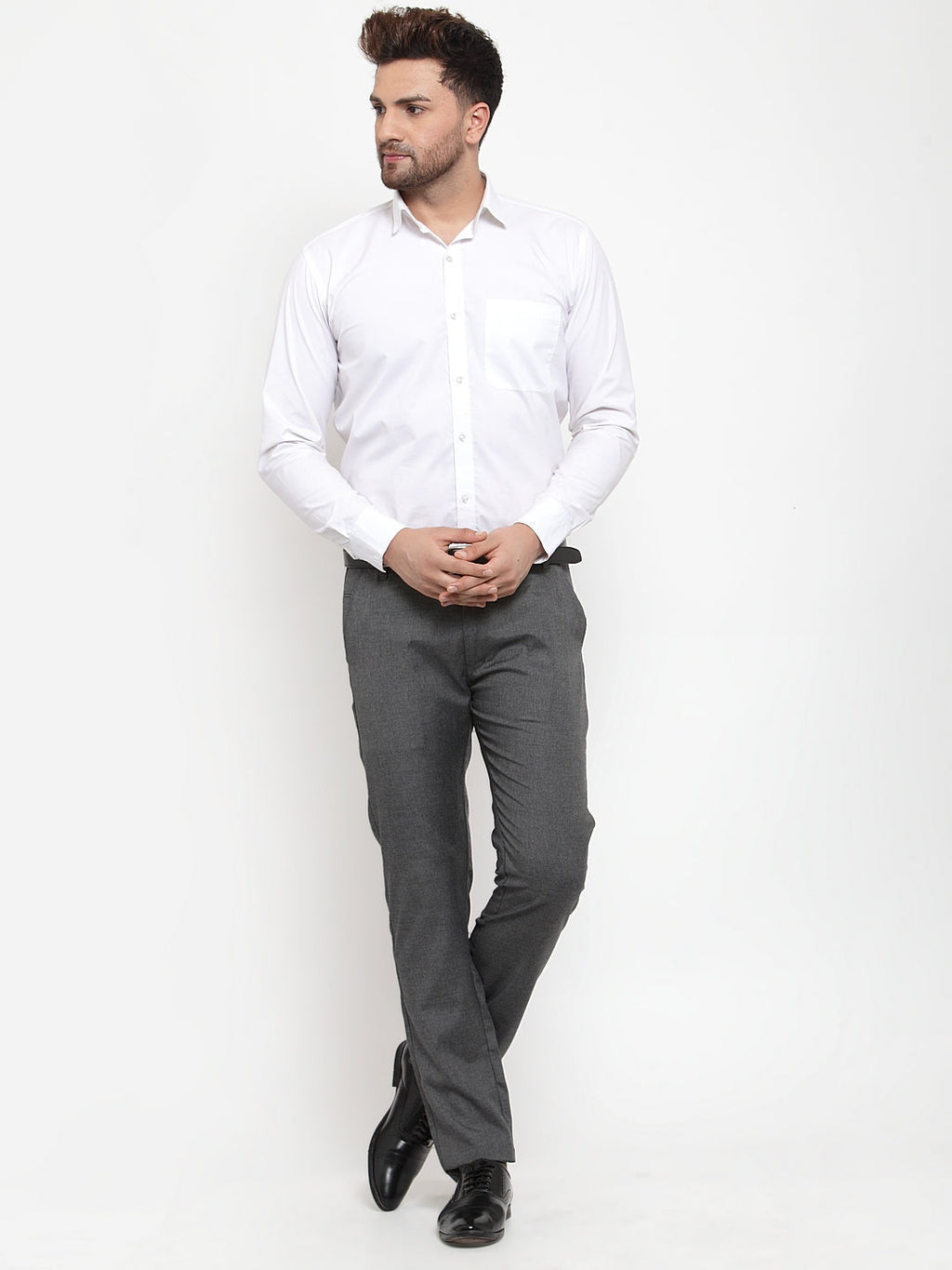 Jainish Men's Black Cotton Solid Formal Trousers ( FGP 256Charcoal ) | Grocsy