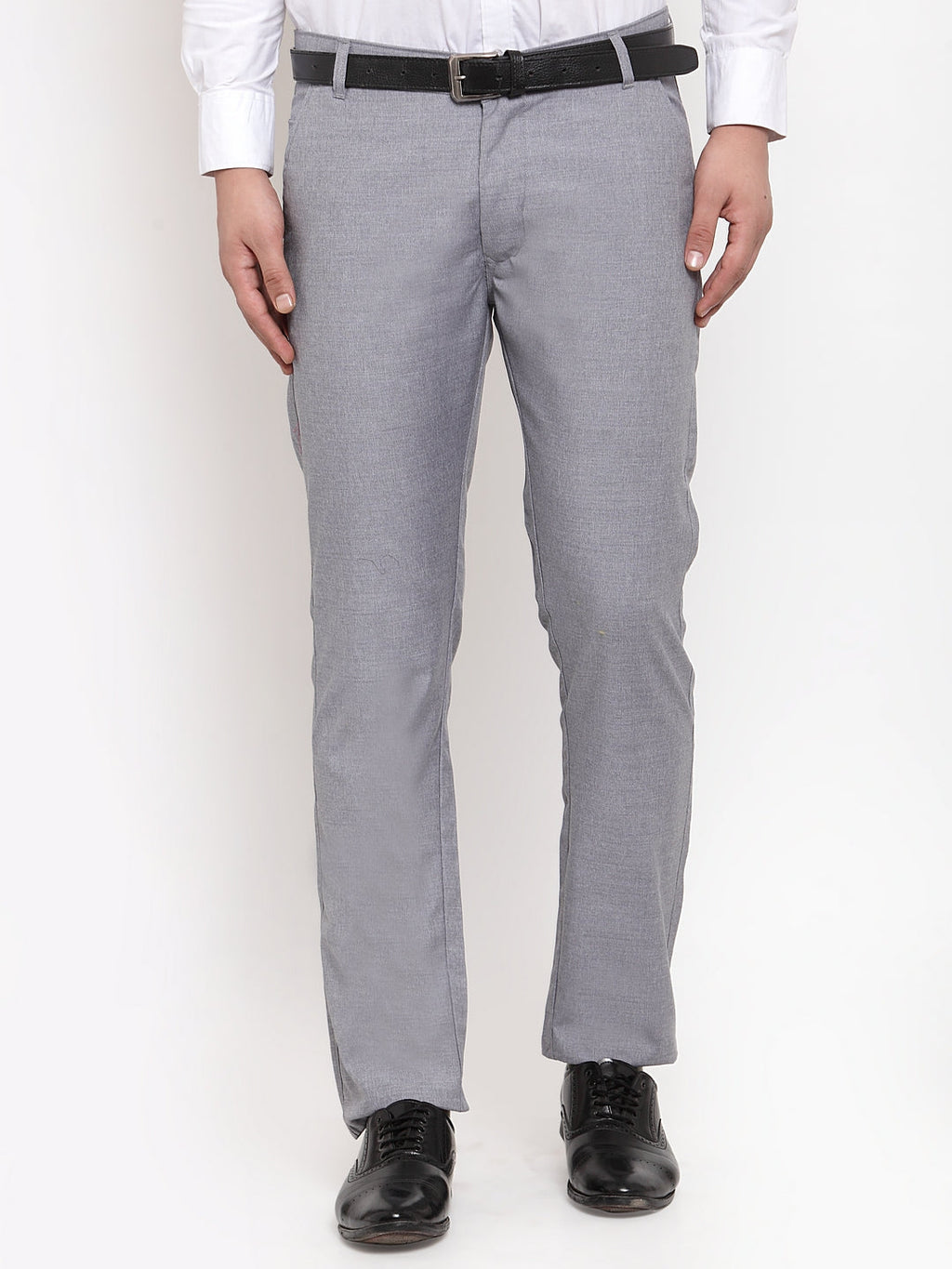 Jainish Men's Grey Cotton Solid Formal Trousers ( FGP 256Grey ) | Grocsy