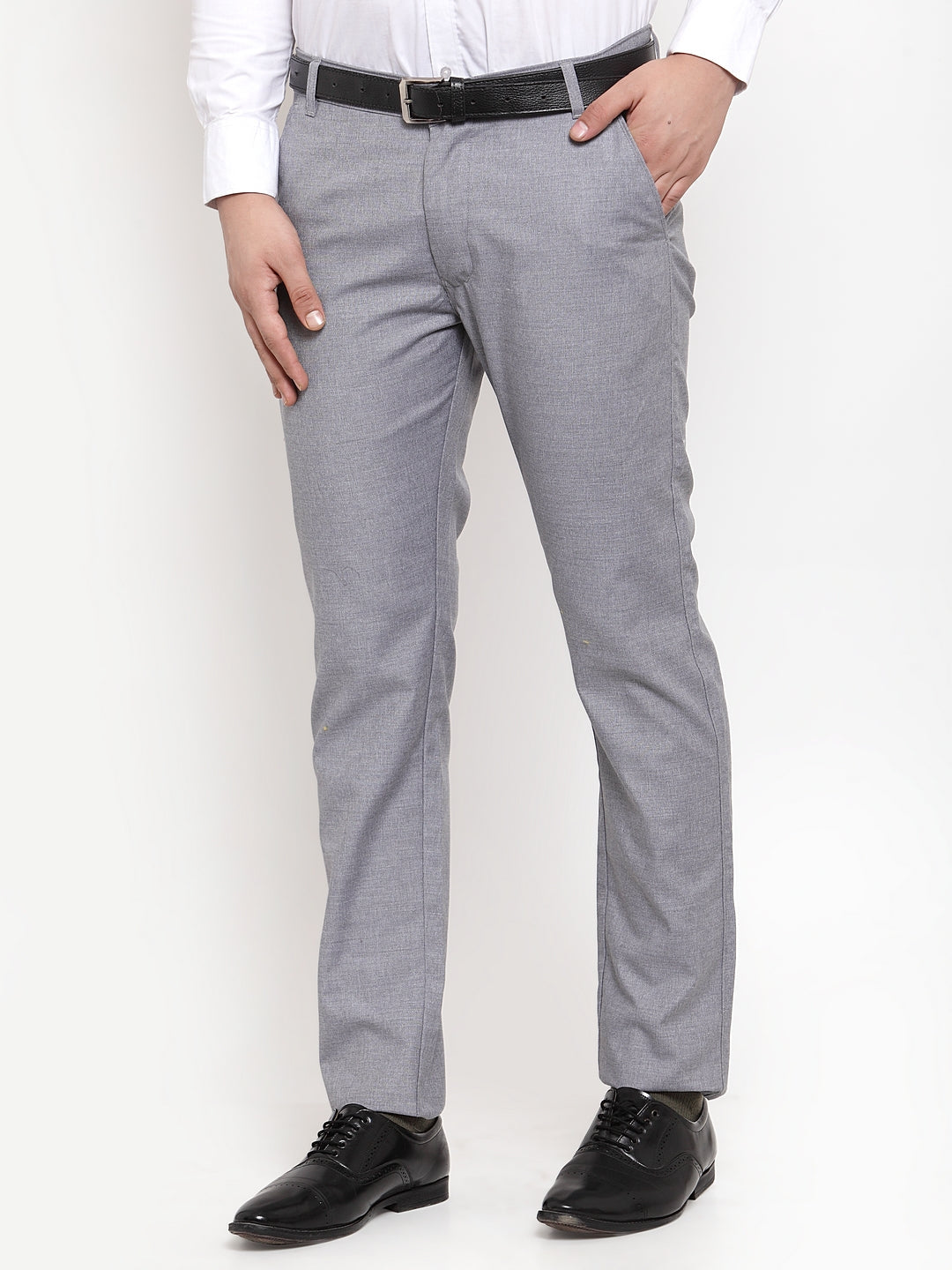 Jainish Men's Grey Cotton Solid Formal Trousers ( FGP 256Grey ) | Grocsy