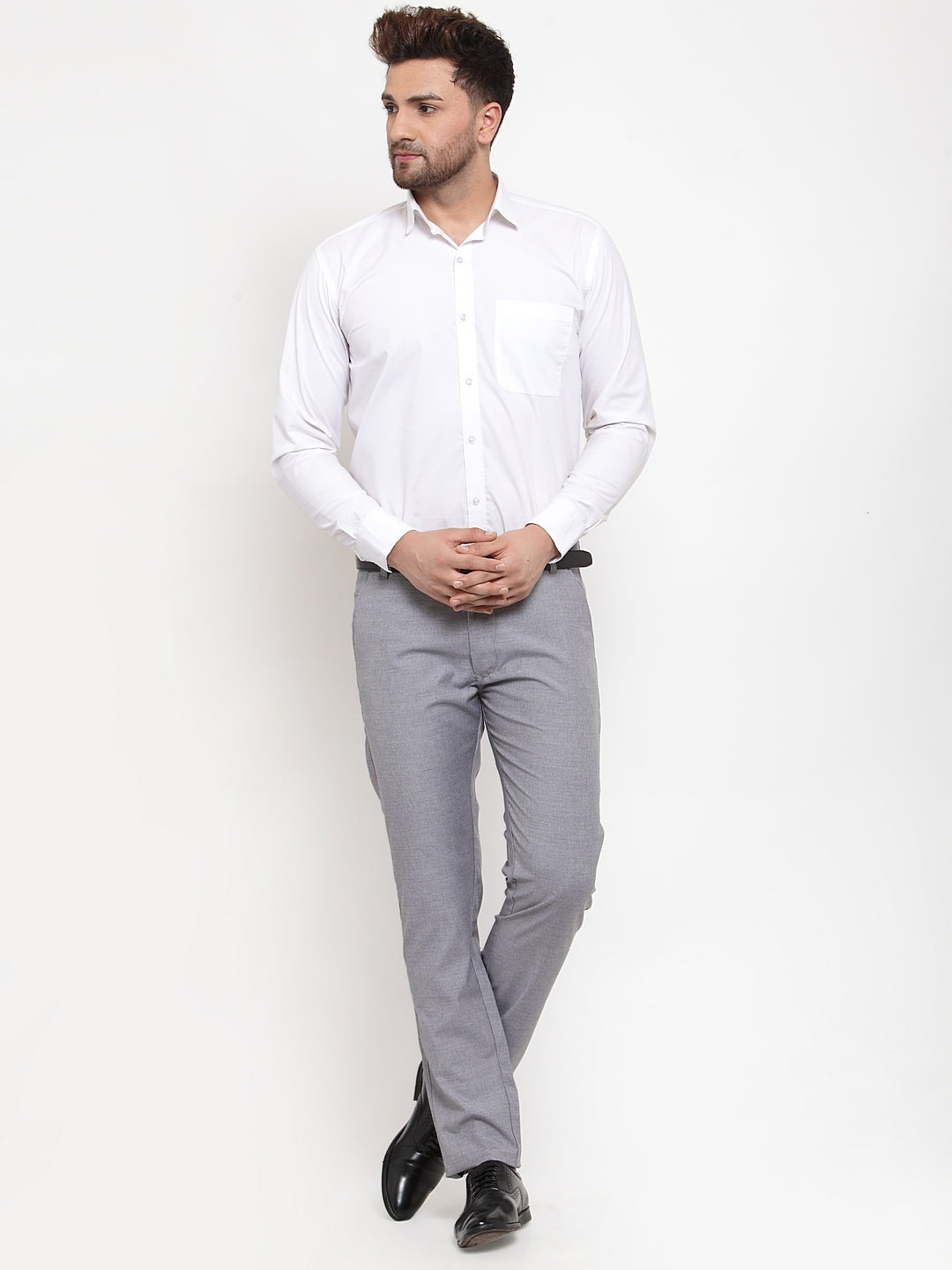 Jainish Men's Grey Cotton Solid Formal Trousers ( FGP 256Grey ) | Grocsy