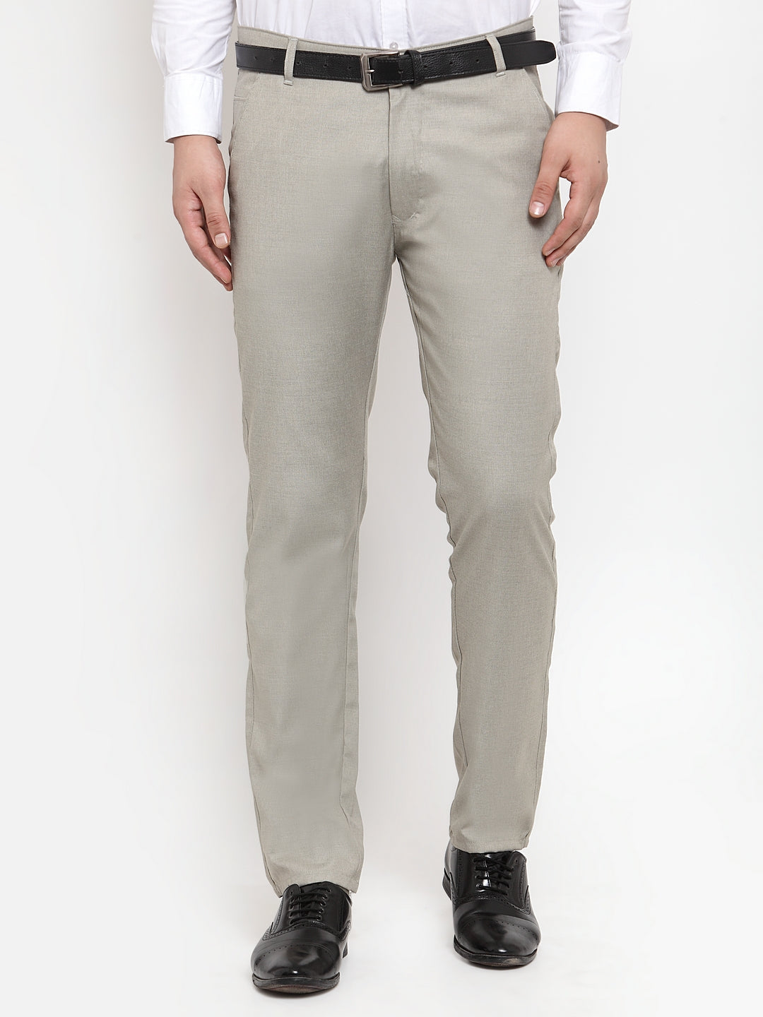 Jainish Men's Grey Cotton Solid Formal Trousers ( FGP 256Light-Grey ) | Grocsy