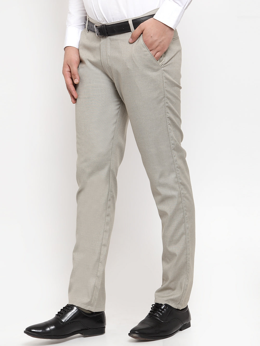 Jainish Men's Grey Cotton Solid Formal Trousers ( FGP 256Light-Grey ) | Grocsy