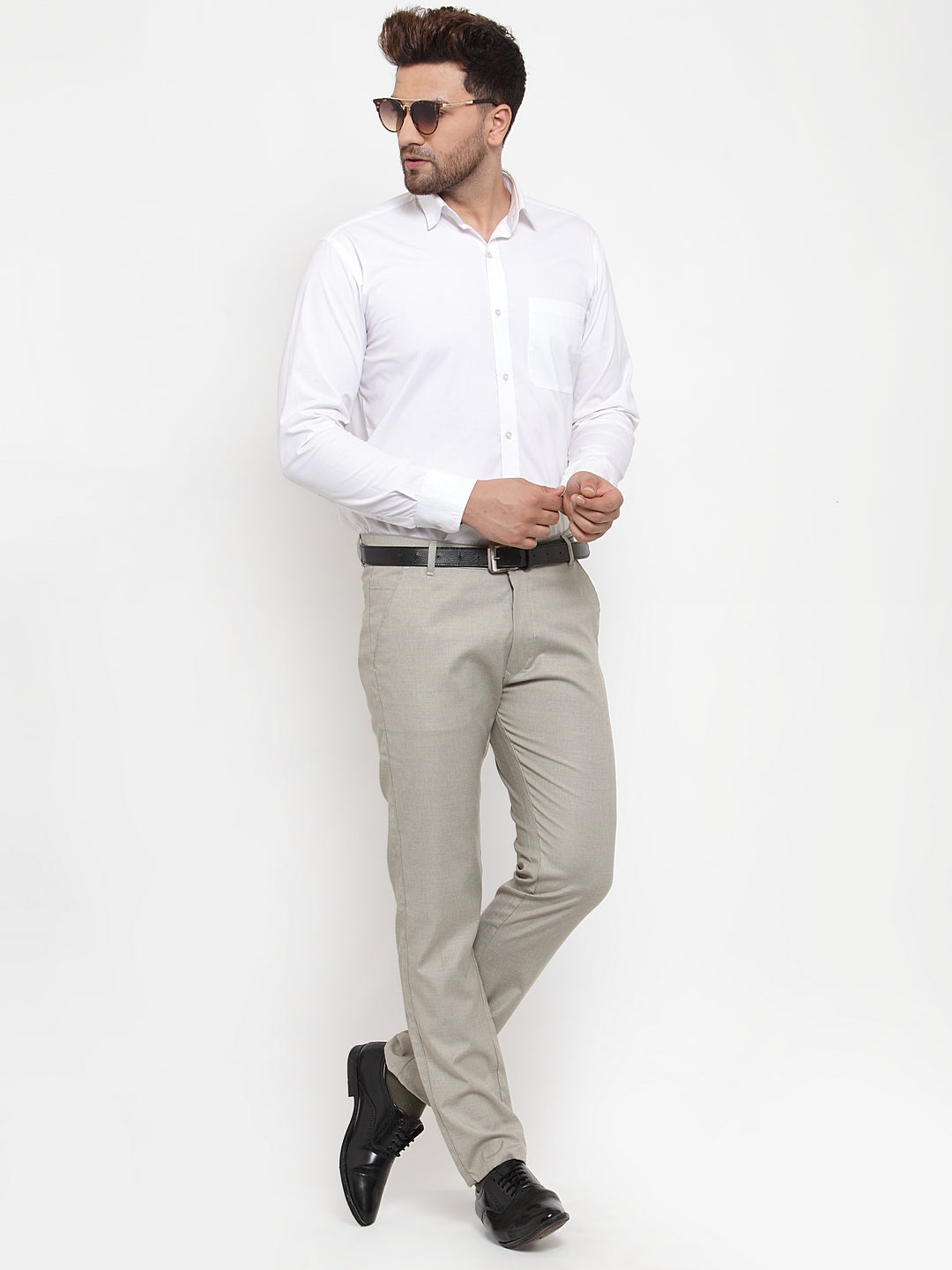 Jainish Men's Grey Cotton Solid Formal Trousers ( FGP 256Light-Grey ) | Grocsy