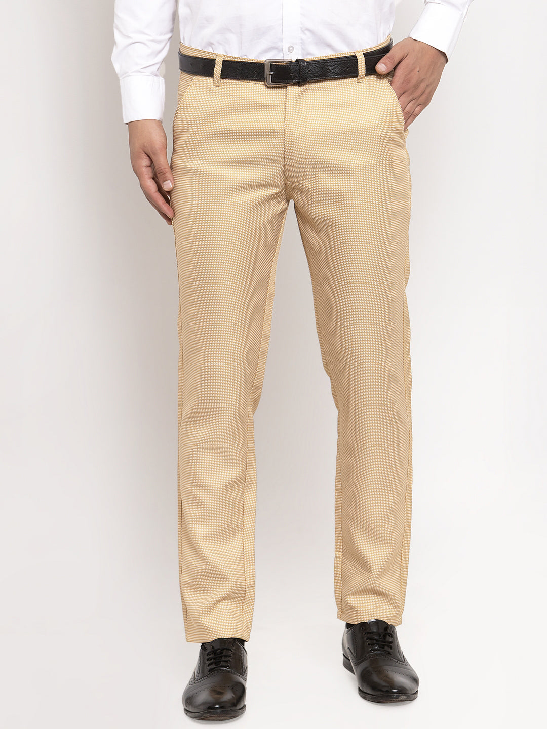 Jainish Men's Gold Cotton Polka Dots Formal Trousers ( GP 257Golden ) | Grocsy