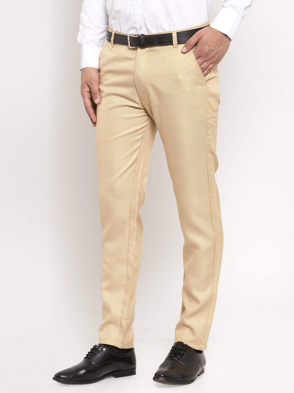 Jainish Men's Gold Cotton Polka Dots Formal Trousers ( GP 257Golden ) | Grocsy
