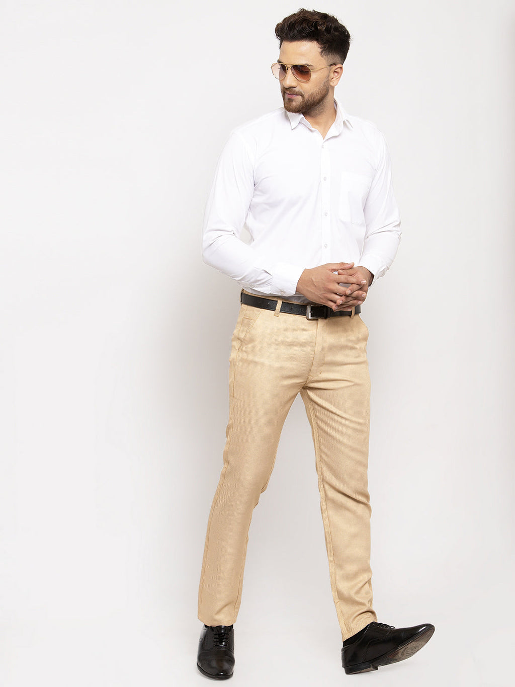 Jainish Men's Gold Cotton Polka Dots Formal Trousers ( GP 257Golden ) | Grocsy