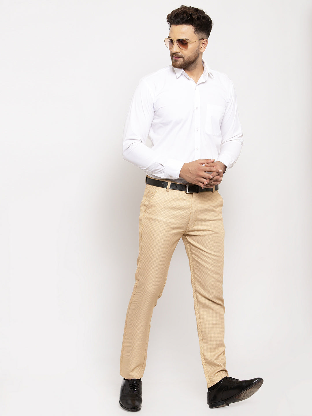 Jainish Men's Gold Cotton Polka Dots Formal Trousers ( GP 257Golden ) | Grocsy