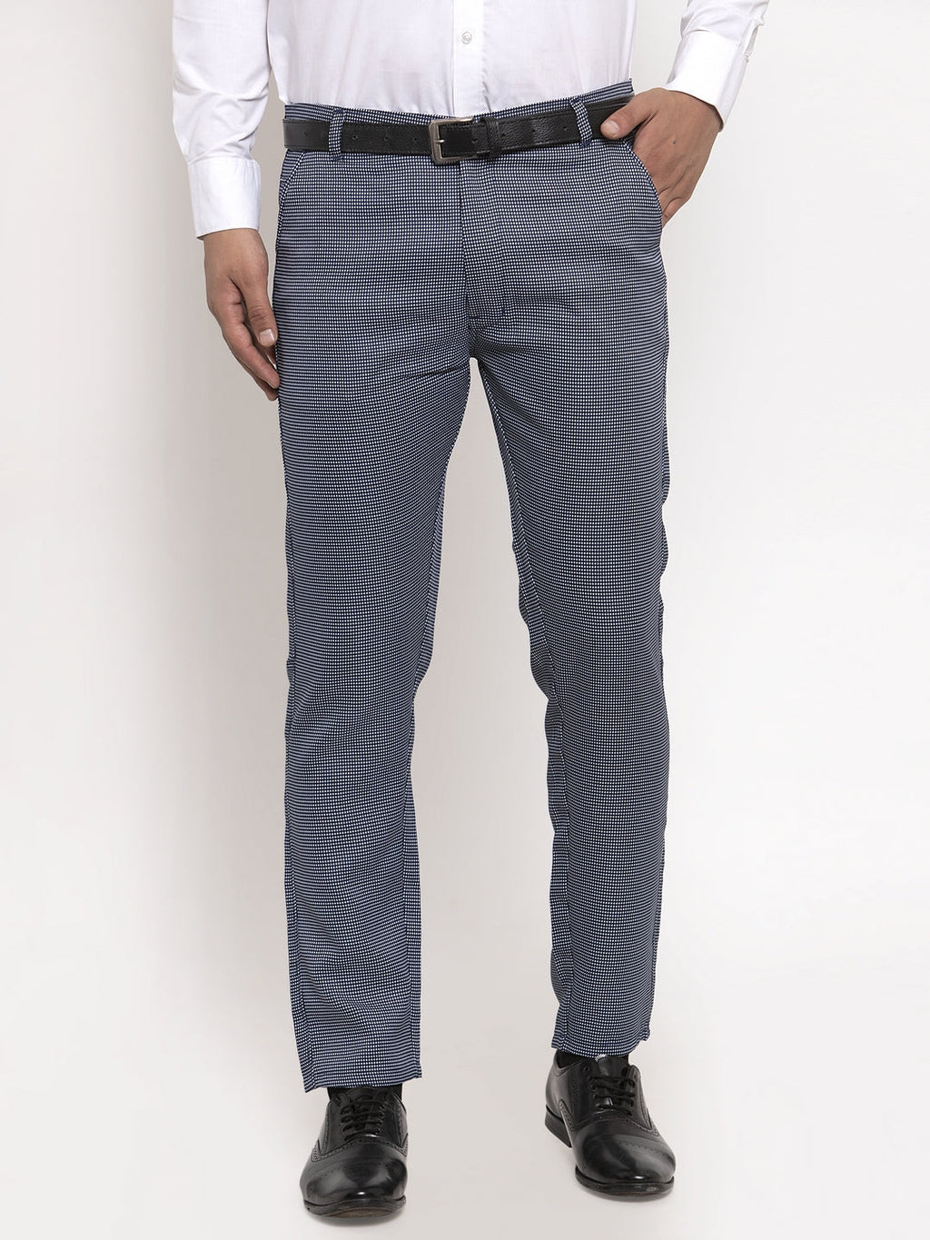 Jainish Men's Navy Cotton Polka Dots Formal Trousers ( GP 257Navy-Blue ) | Grocsy