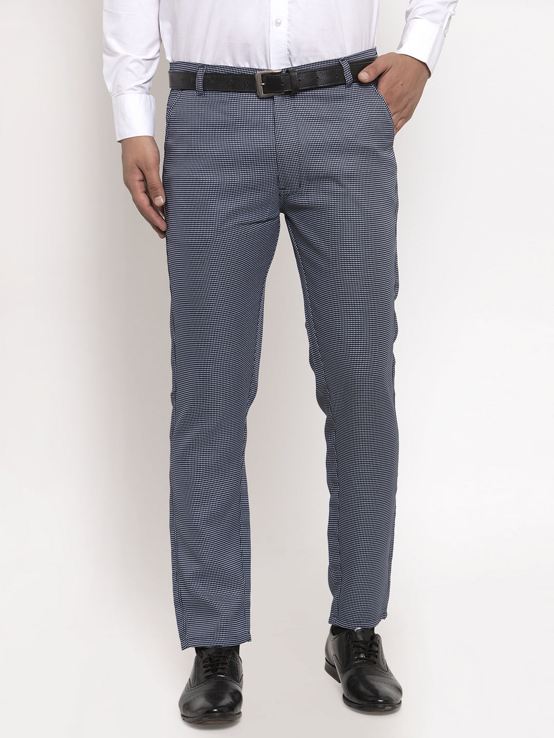 Jainish Men's Navy Cotton Polka Dots Formal Trousers ( GP 257Navy-Blue ) | Grocsy