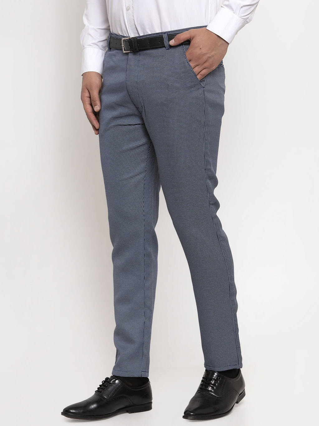 Jainish Men's Navy Cotton Polka Dots Formal Trousers ( GP 257Navy-Blue ) | Grocsy
