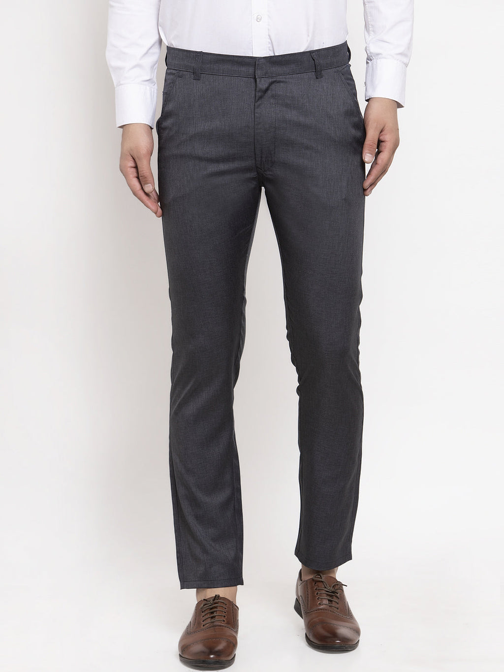 Jainish Men's Black Cotton Solid Formal Trousers ( FGP 258Charcoal ) | Grocsy