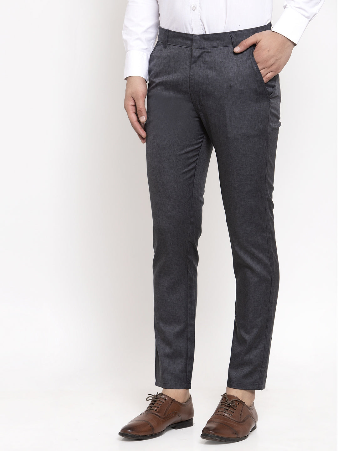 Jainish Men's Black Cotton Solid Formal Trousers ( FGP 258Charcoal ) | Grocsy