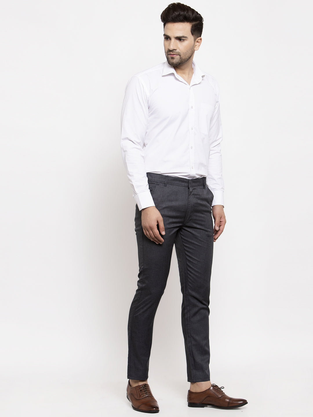 Jainish Men's Black Cotton Solid Formal Trousers ( FGP 258Charcoal ) | Grocsy
