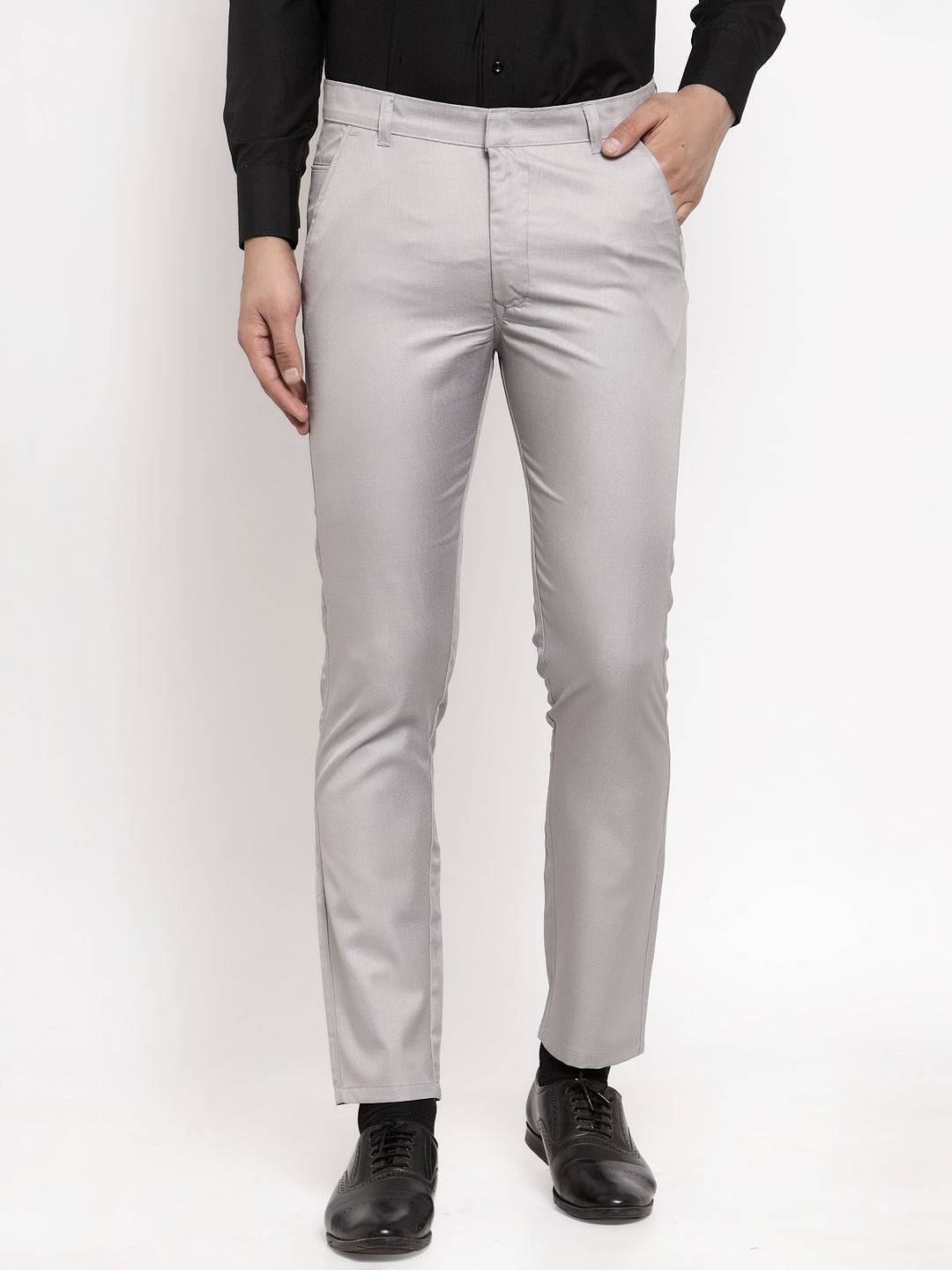 Jainish Men's Grey Cotton Solid Formal Trousers ( FGP 258Light-Grey ) | Grocsy