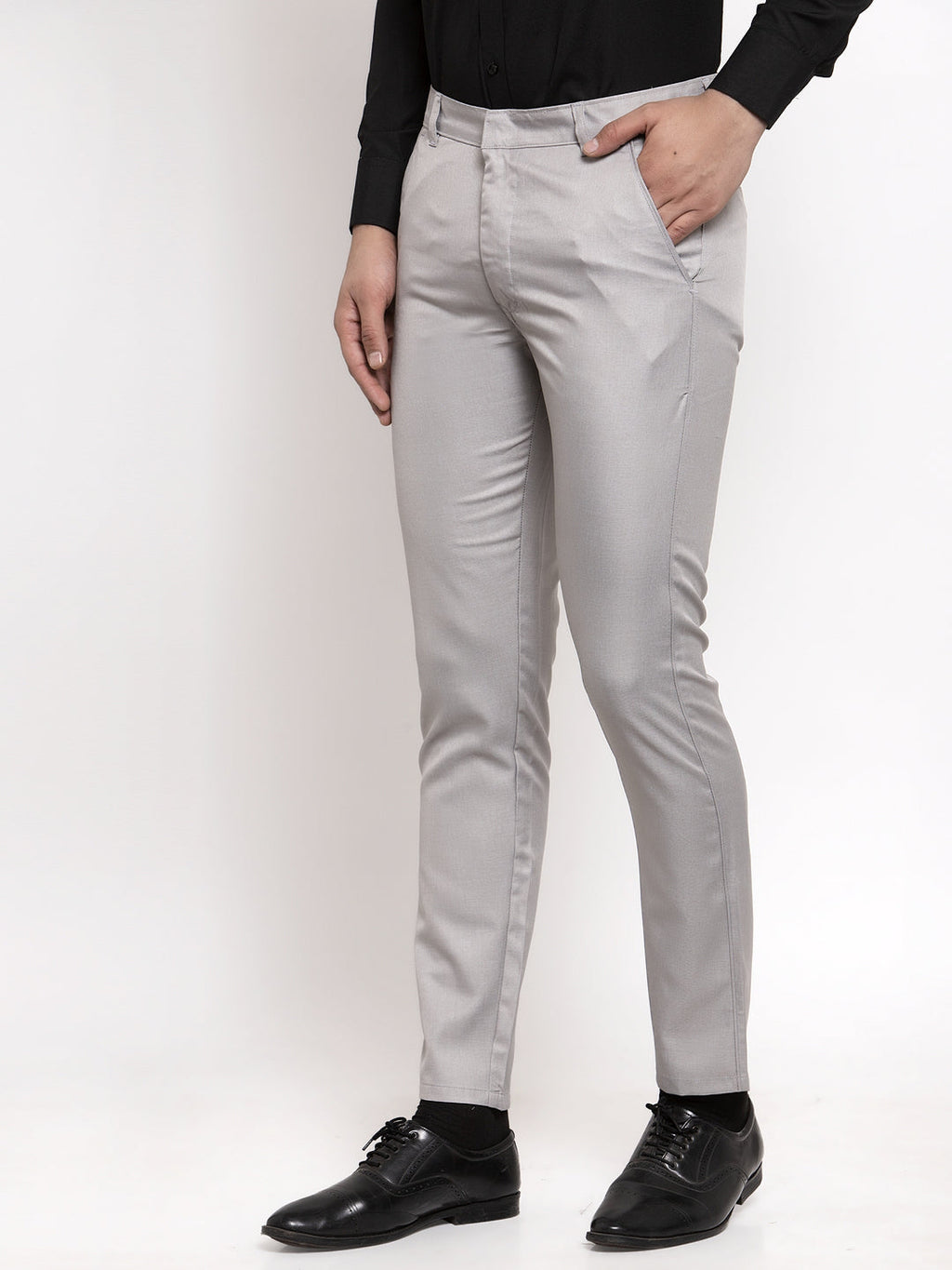 Jainish Men's Grey Cotton Solid Formal Trousers ( FGP 258Light-Grey ) | Grocsy