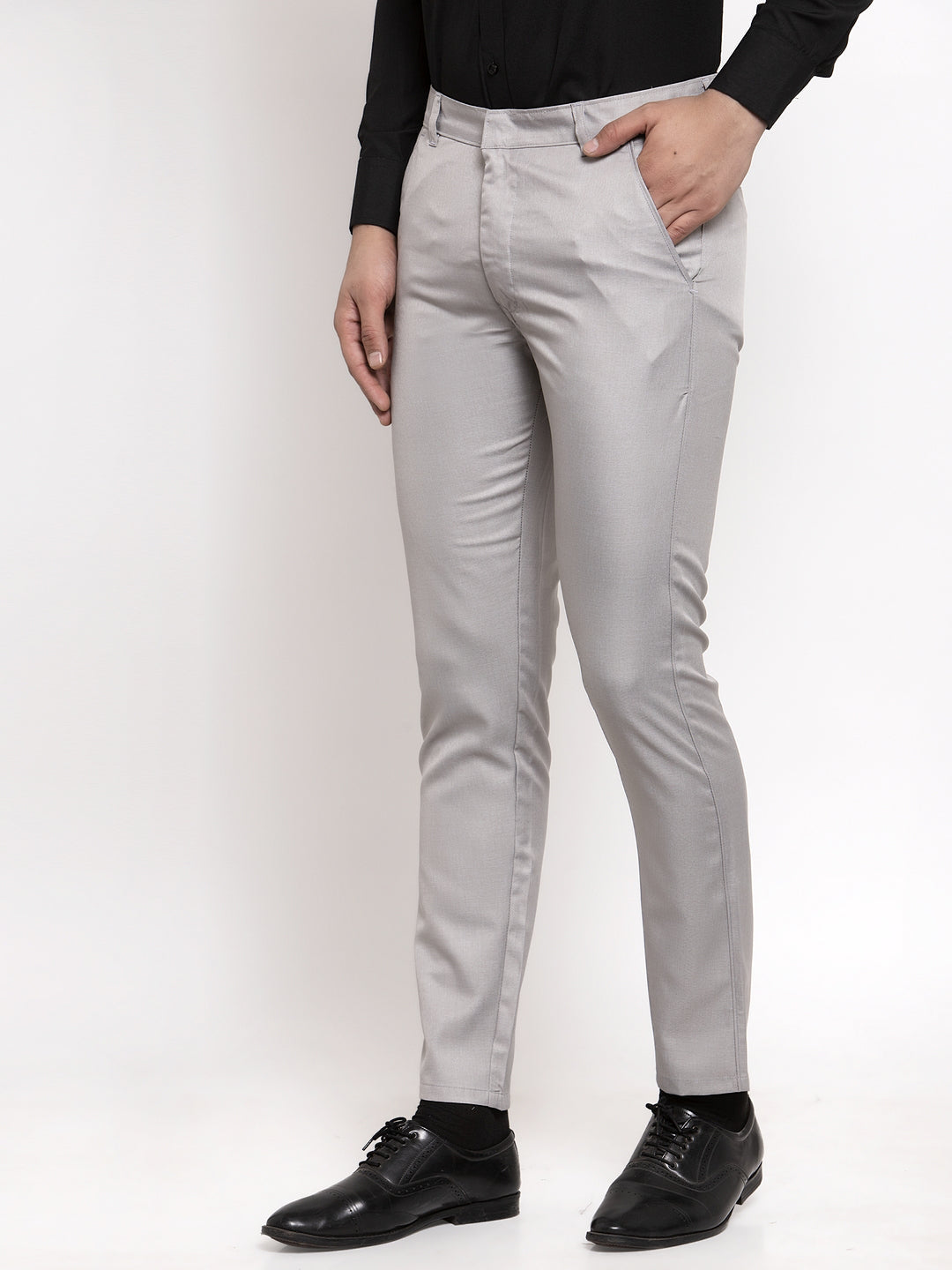 Jainish Men's Grey Cotton Solid Formal Trousers ( FGP 258Light-Grey ) | Grocsy