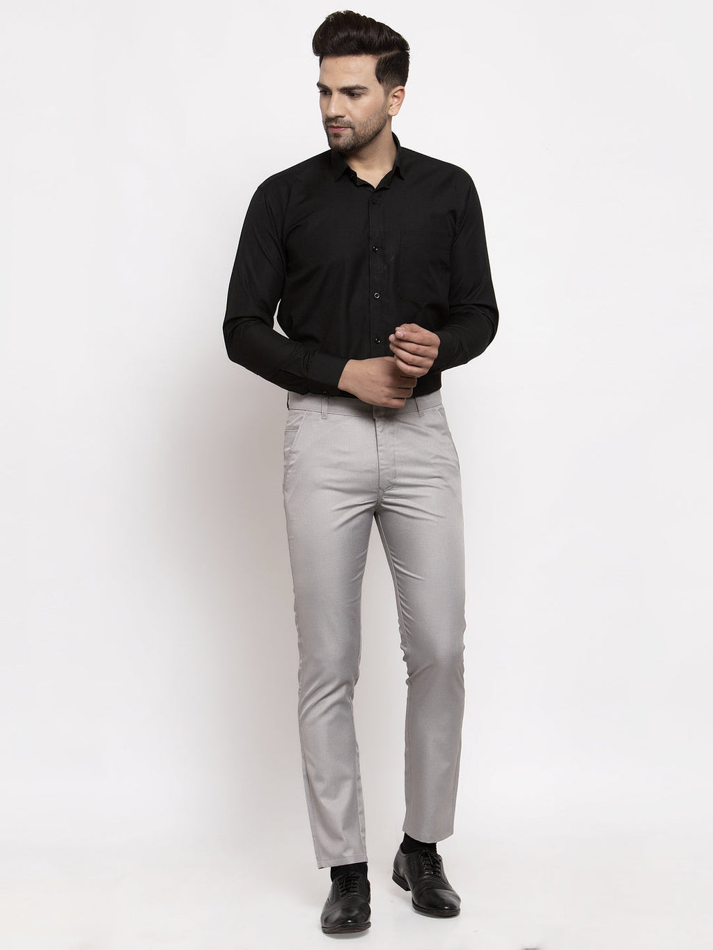 Jainish Men's Grey Cotton Solid Formal Trousers ( FGP 258Light-Grey ) | Grocsy