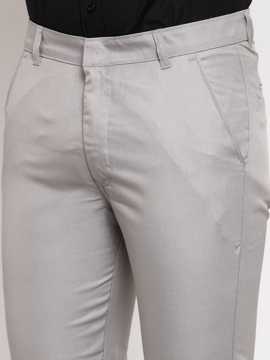 Jainish Men's Grey Cotton Solid Formal Trousers ( FGP 258Light-Grey ) | Grocsy
