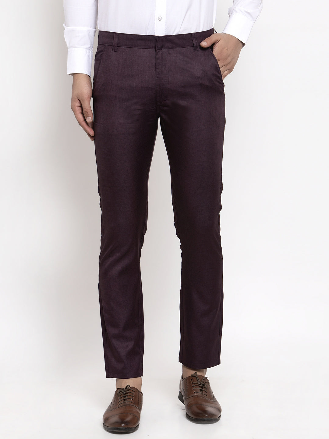 Jainish Men's Purple Cotton Solid Formal Trousers ( FGP 258Purple ) | Grocsy
